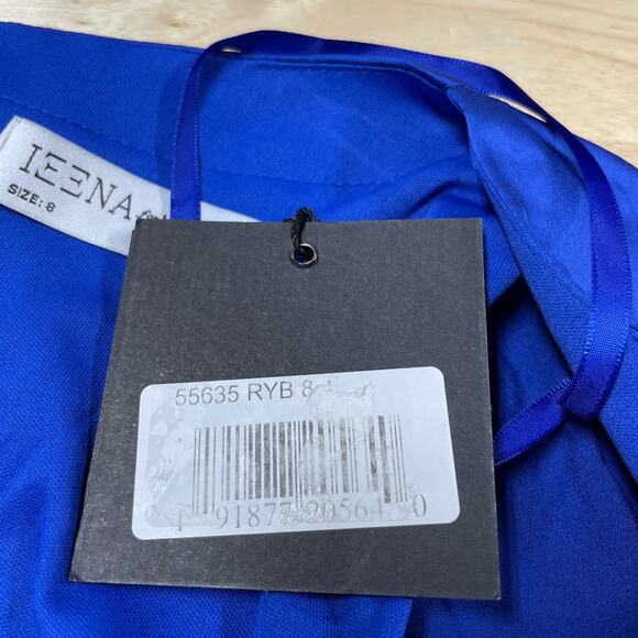 Mac Duggal NWT Satin Ruched Bishop Sleeve Gown Royal Blue Size 8 V-neck - Picture 6 of 11